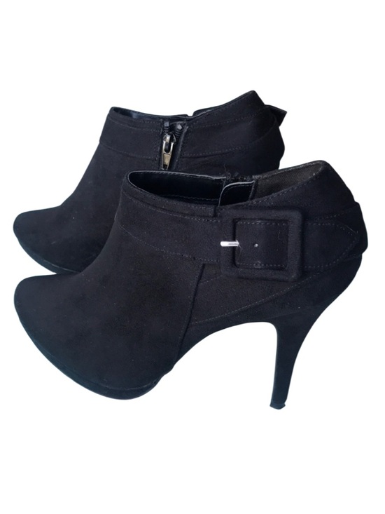 Xappeal Shoes - Xappeal Angel Black Suede Ankle Booties Buckle Zip High Heel Size 10